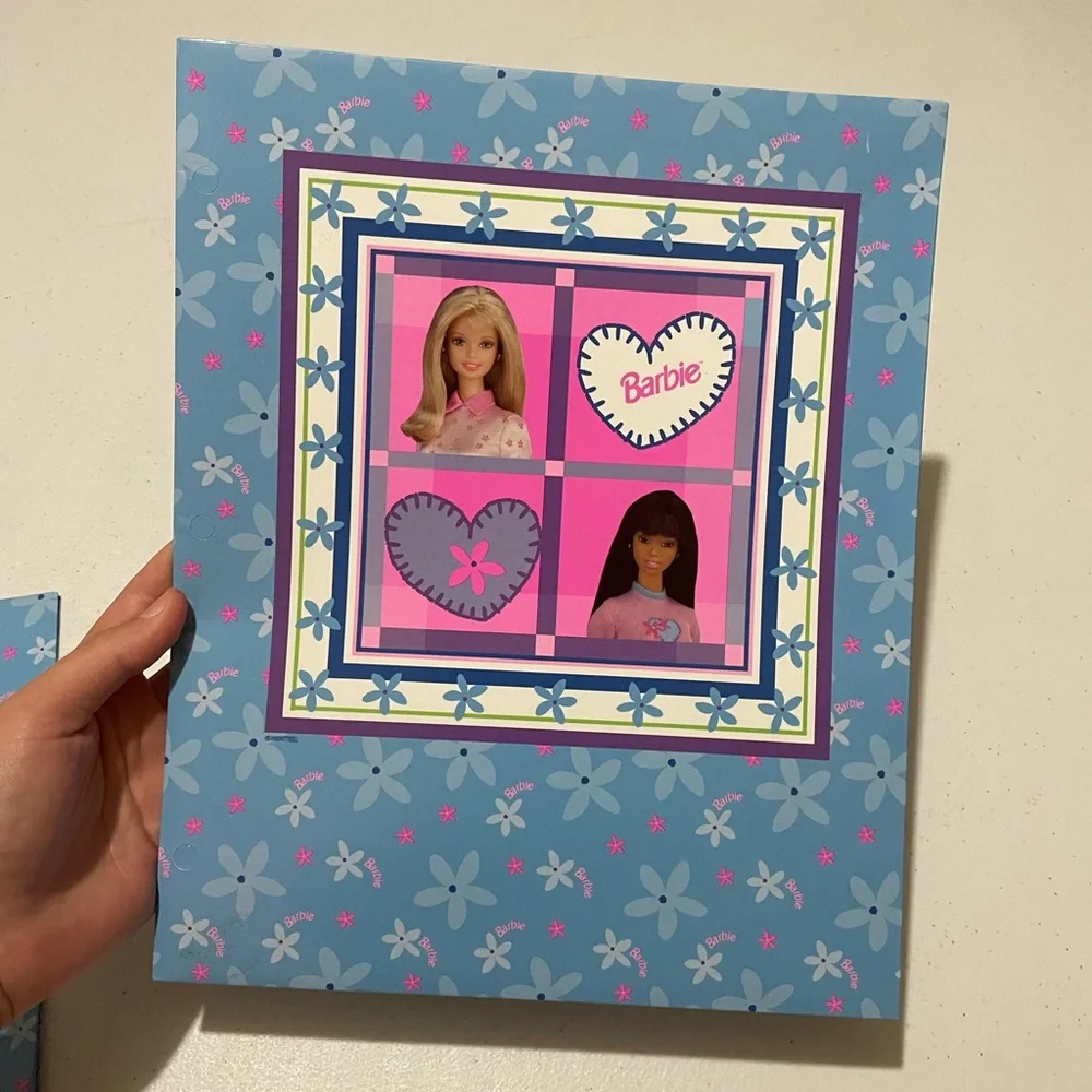 Vintage Barbie Two School Folders 1998 Blue Hearts Flowers Rare